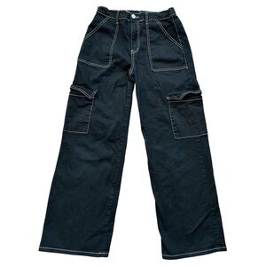 Honey Peach Black White Stitching Wide Leg Cargo Pants Size Medium